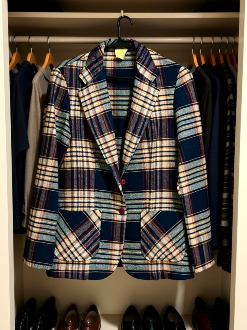 Vintage 1980’s Blue Plaid Blazer Jacket - Picture 2 of 6